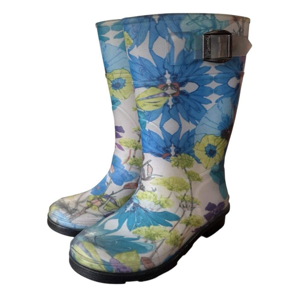 Kamik Girl’s Toddler Floral Rain Boots Waterproof Blue White Size 11